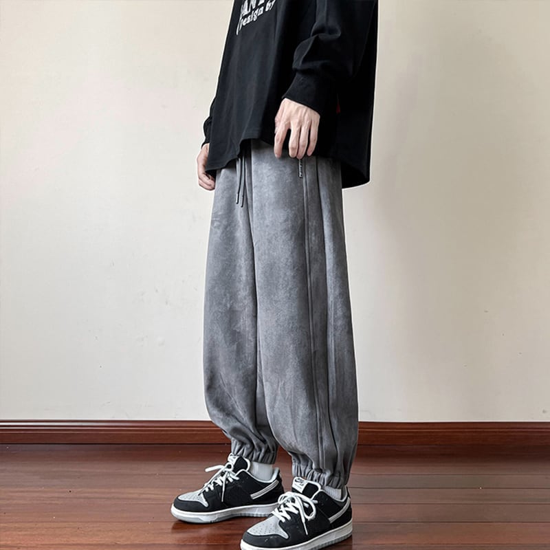 [PPDJ Series]★Casual Pants★ Regular type or brushed lining type 2color Bottoms Trousers Suede Unisex Men's Gray Black