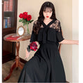 Load image into Gallery viewer, [Dong Xiaojie Series] ★Dress★ Large size lace chiffon switching black black V neck short sleeve summer
