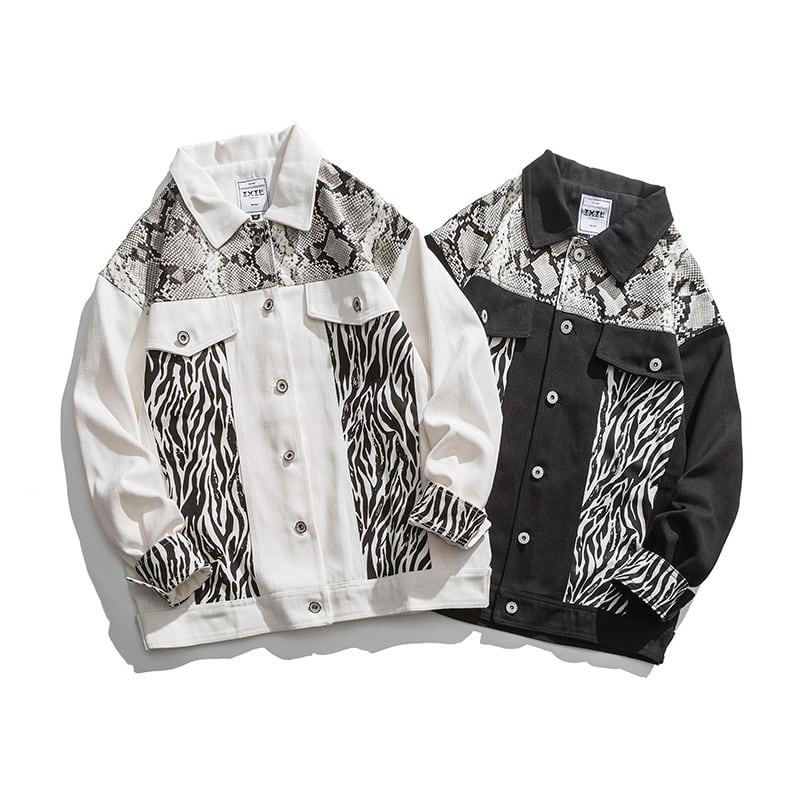 [LP Series]★China style jacket★ Stadium jacket snake pattern zebra pattern outerwear sukajan black white switching casual unisex