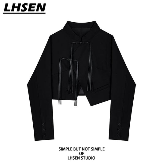 [LHSEN Series] ★China style blazer★ Outer short length with design black SML China button