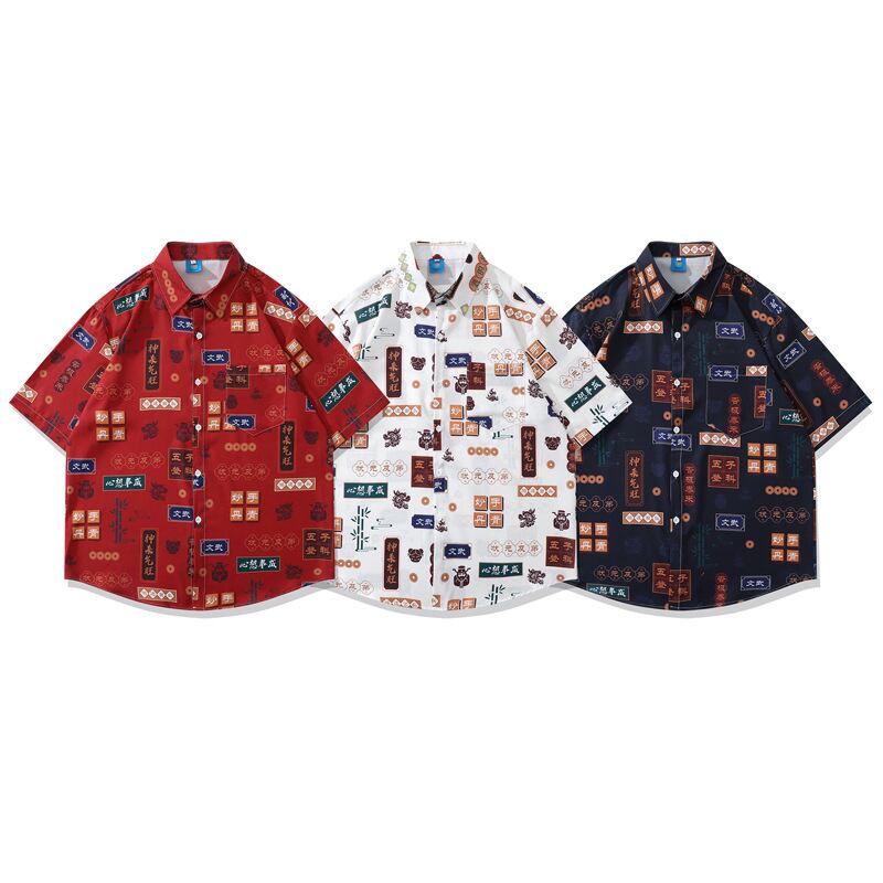 [JINKESEN Series]★Shirt★ 3color Tops Print Letter Pattern Short Sleeve Shirt Unisex Men's Red Black White