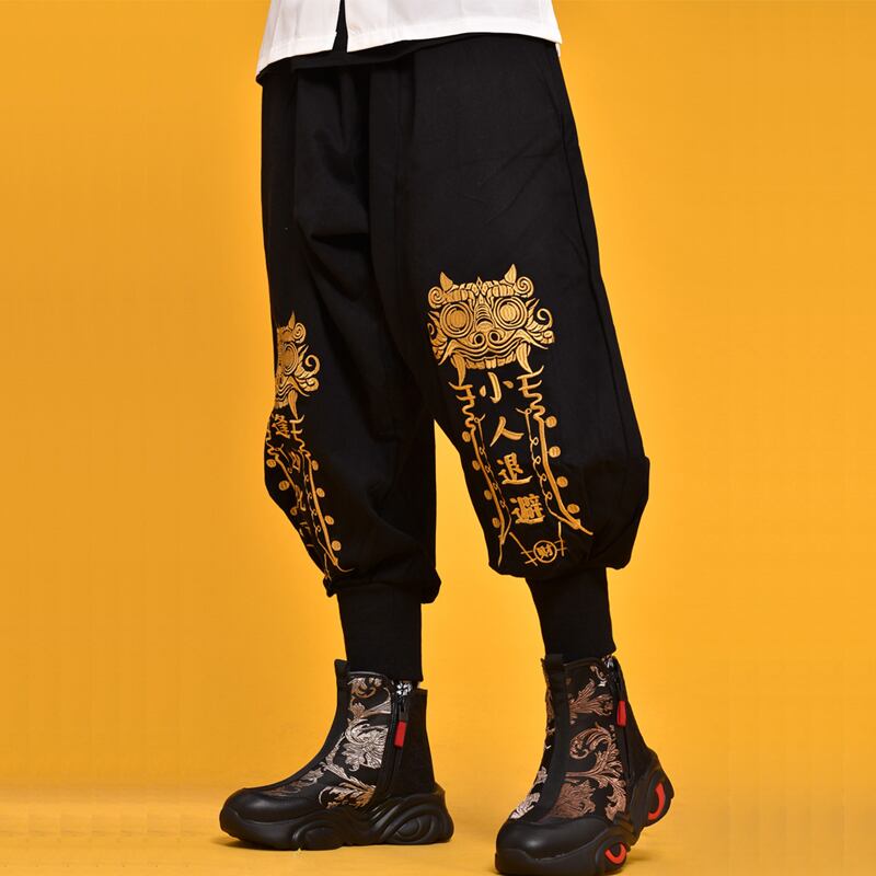 [PINZHI Series]★China style pants★Casual pants Letter pattern Large size Black Black Black Black