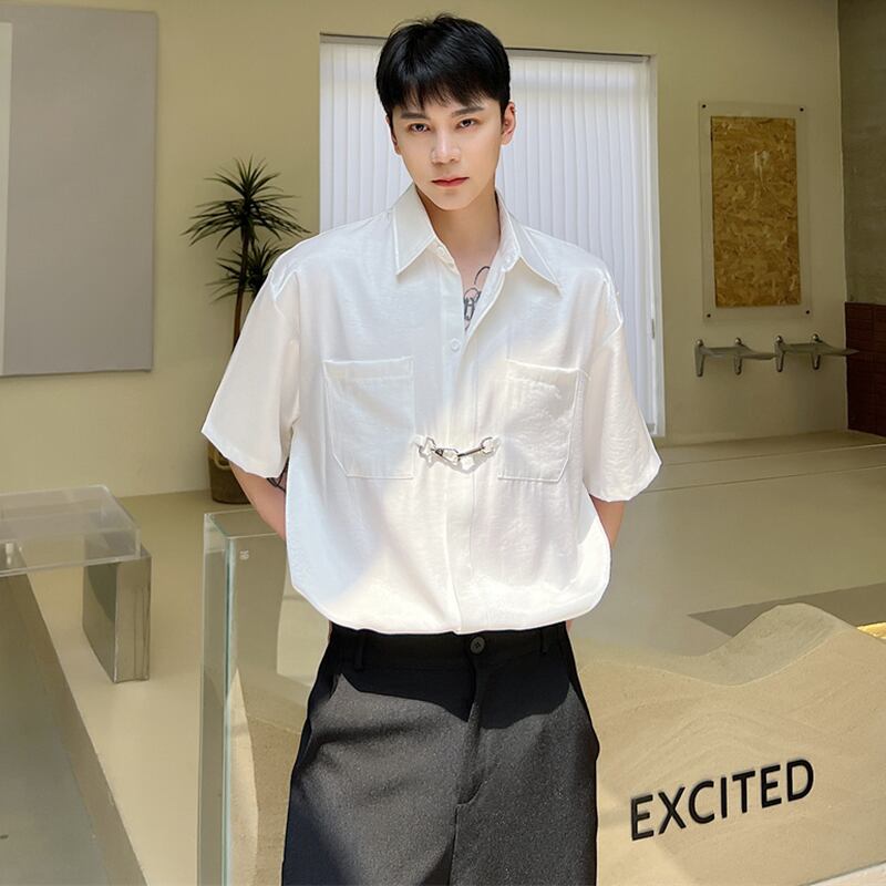 [Illustrated series] ★China style shirt★ 2color tops, shiny, glossy, fashion, unisex, men's, white, black