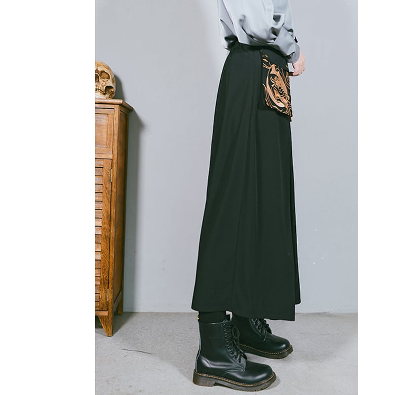 [Kogaisha---Monster Series] ★Chinese-style pants★ Gaucho pants, bottoms, easy to match, slimming, black, ML XL