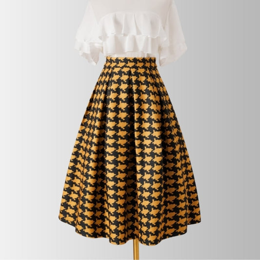 [MOERBEN Series]★Skirt★ Bottoms High Waist Plaid Pattern Yellow Yellow Women's Temperament Enhancement Rasha