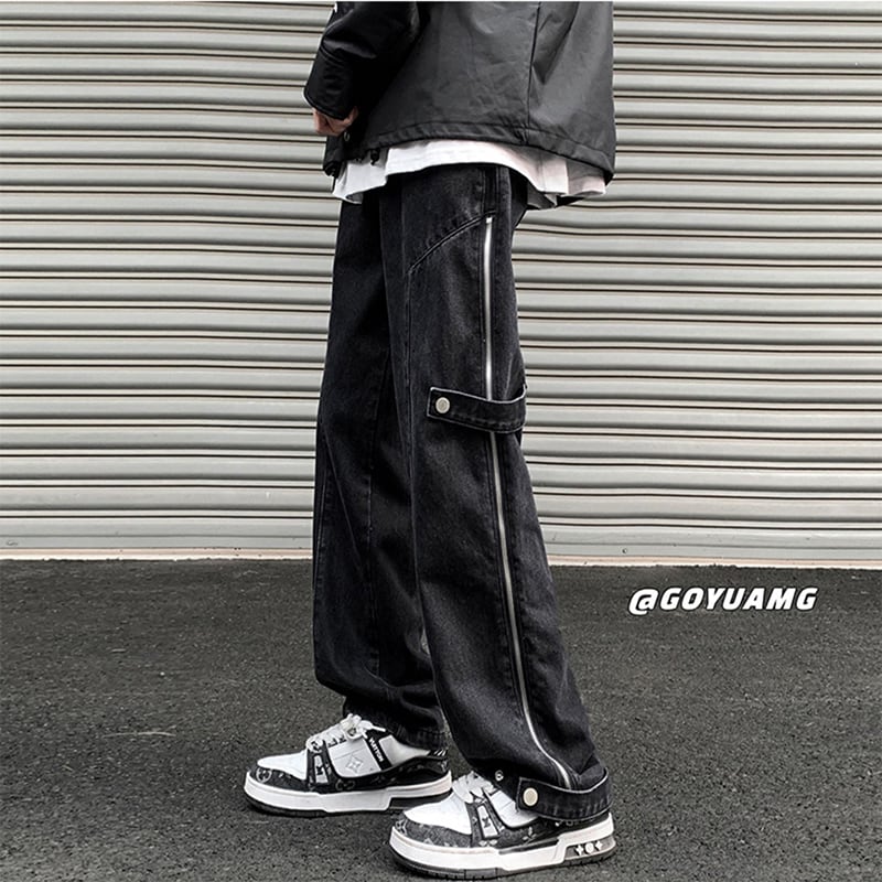 [QISHE Series]★Denim Pants★ 2color Bottoms Pants Unisex Men's Large Size Blue Black