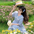 Load image into Gallery viewer, [Dong Xiaojie Series] ★Checked pattern dress★ Large size, commuting to school, commuting, slimming, cute, blue, summer clothes, short sleeves
