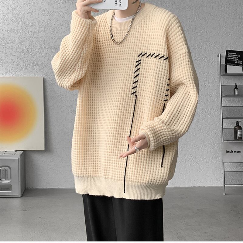 [ZHUIYI Series]★Sweater★ 3color Tops Unisex Men's Apricot Black Red