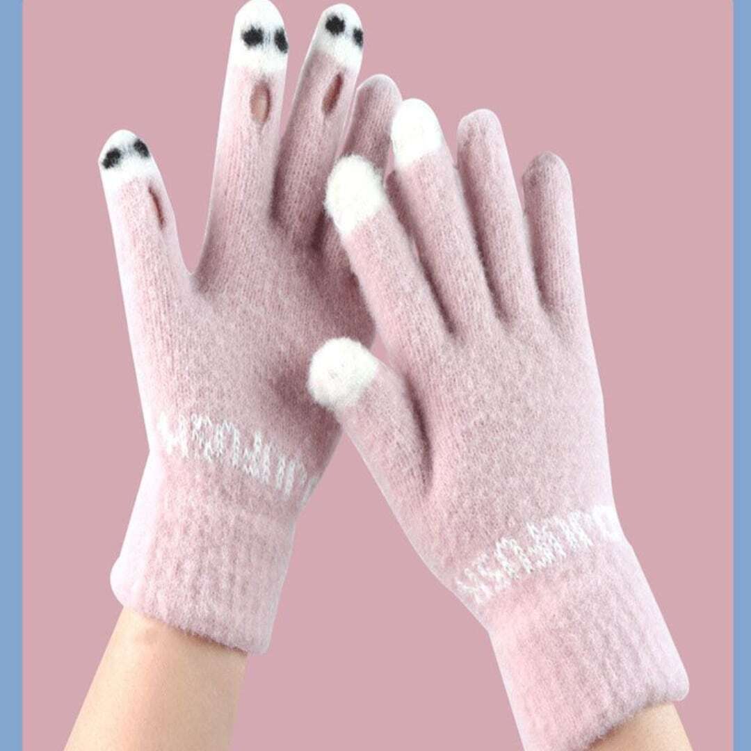 [AOJU Series] ★Gloves★ Accessories, cold protection, available in 5 colors, knit, open fingers, pink, beige, black, navy, light blue