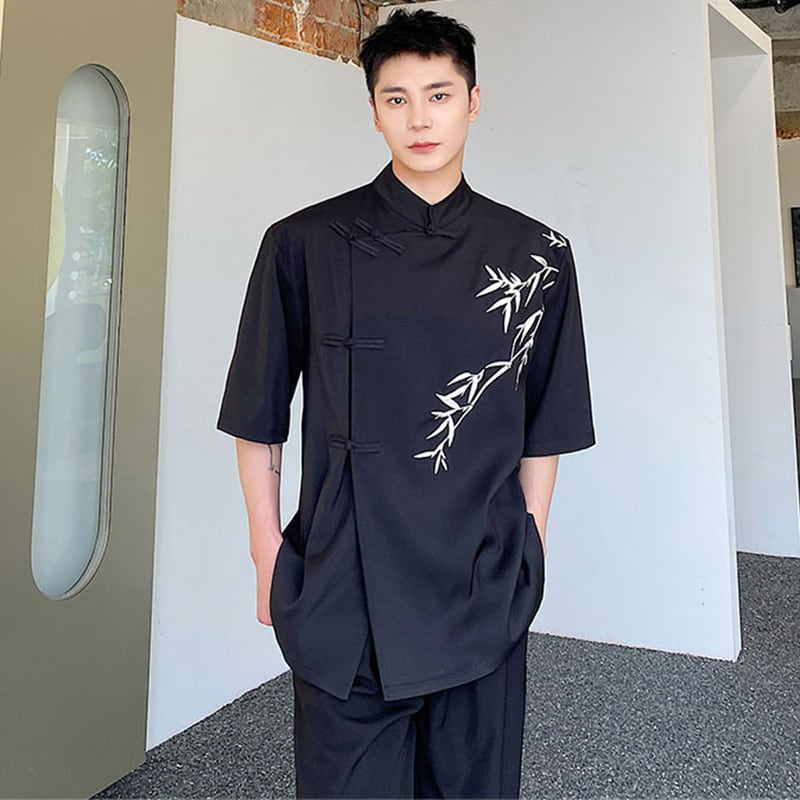 [Illustrated Series] ★China Style Shirt★ Bamboo Tops Fashion Unisex Men's Black Chinese Clothes