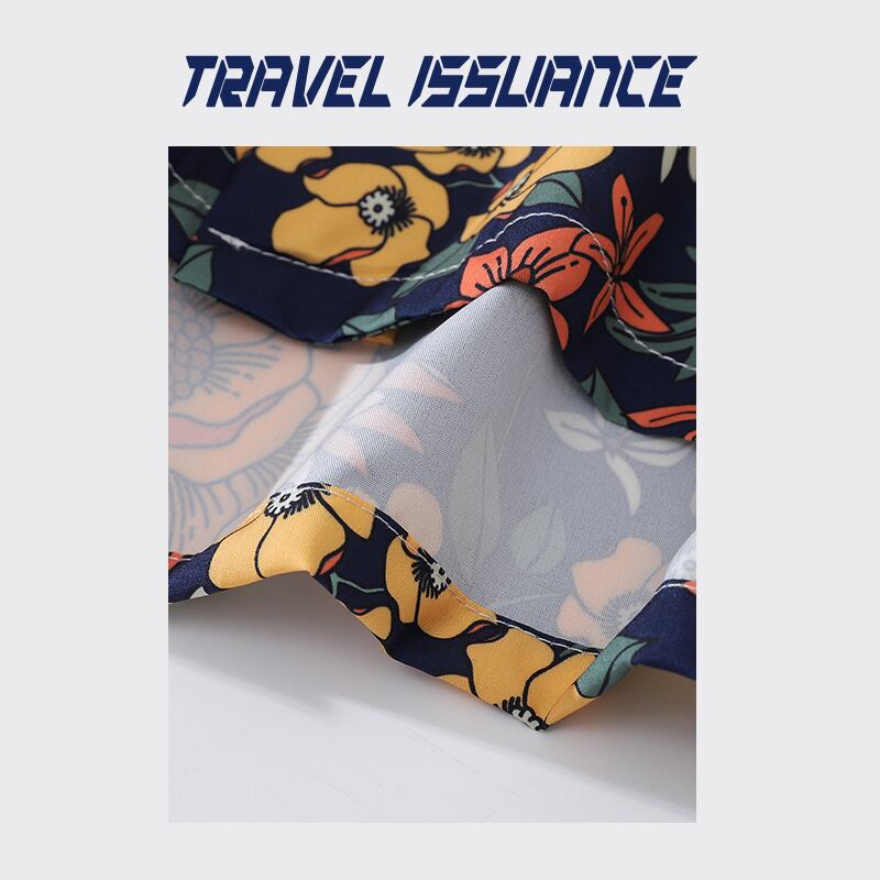 【TRAVEL ISSUANCEシリーズ】★半袖シャツ★ アロハシャツ 沖縄 ハワイ トップス 花柄シャツ 男女兼用 メンズ ゆったり シフォン