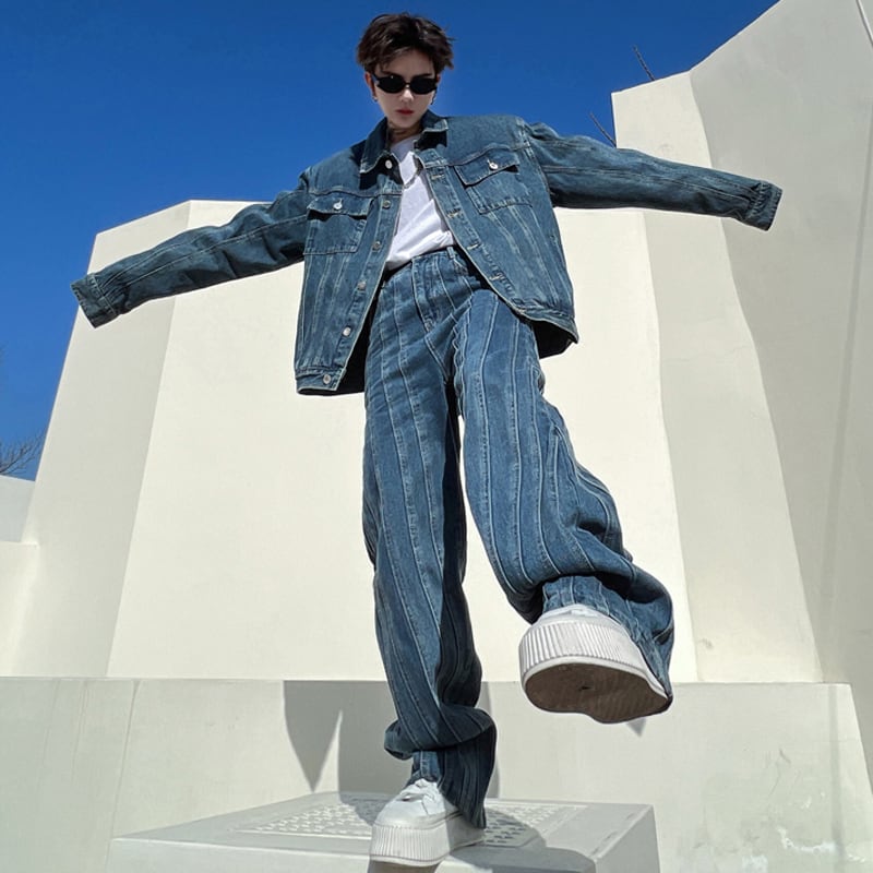 [Image Series]★Setup★ Jacket + Trousers 2-piece set Unisex Men's Denim Spring Clothes Stylish