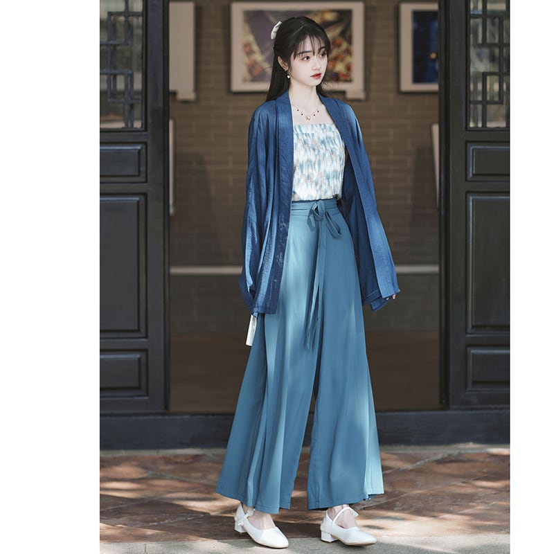 [MINZU Series]★Chinese style setup★ 3-piece set Camisole + Happi coat + Trousers Chinese clothes Blue Blue