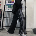 Load image into Gallery viewer, [Style Series]★Trousers★ Casual pants, unisex, brushed lining available, vertical stripes, gaucho pants, gaucho black, black
