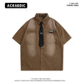 Load image into Gallery viewer, [HTTAOSUP Series]★Shirt with tie★ 4color tops short sleeve shirt retro unisex men's cool
