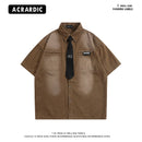 [HTTAOSUP Series]★Shirt with tie★ 4color tops short sleeve shirt retro unisex men's cool