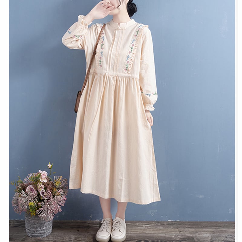 [Qing Series]★Chinese style dress★ 5color embroidery Improves temperament White Apricot Green Purple Orange