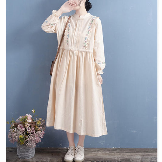 [Qing Series]★Chinese style dress★ 5color embroidery Improves temperament White Apricot Green Purple Orange