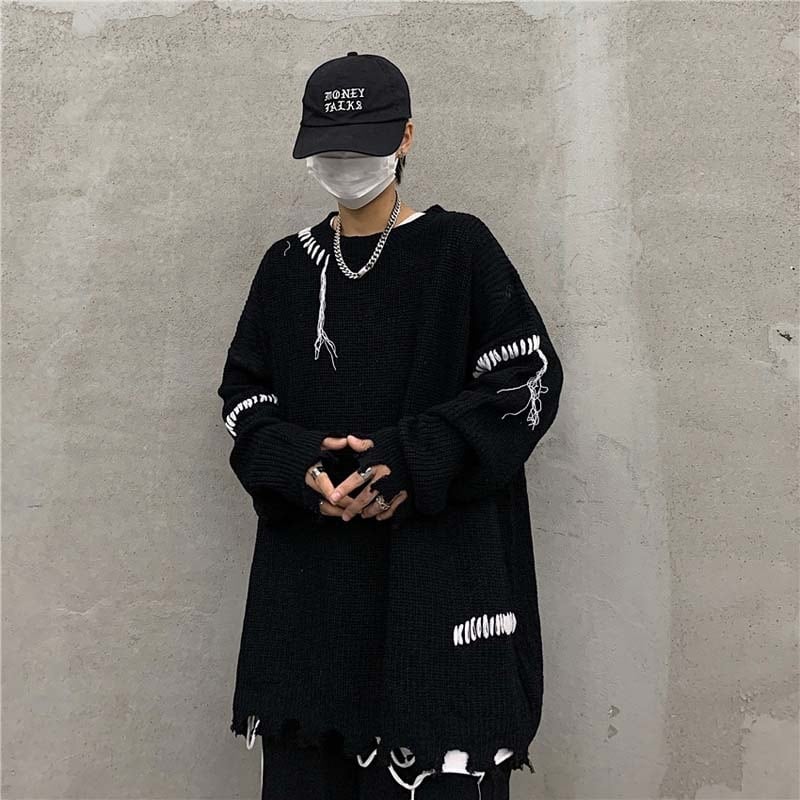 [OUMEIDK Series] ★Sweater★ 2color Tops Couple Unisex Loose Autumn/Winter Couple Clothes Unique Knit Black White