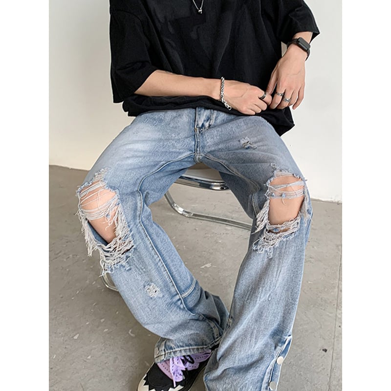 [FENGLIN series]★Denim pants★ 2color bottoms black blue slimming slimming fashion