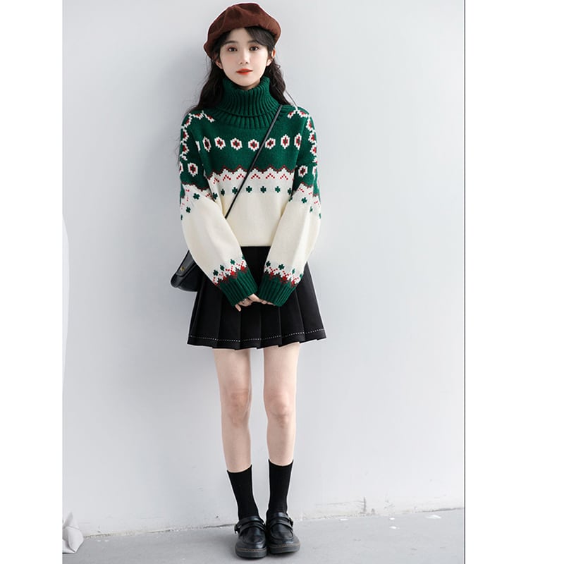 [ZISUO Series]★Sweater★ 2color Tops Christmas Red Green High Neck Thick Warm