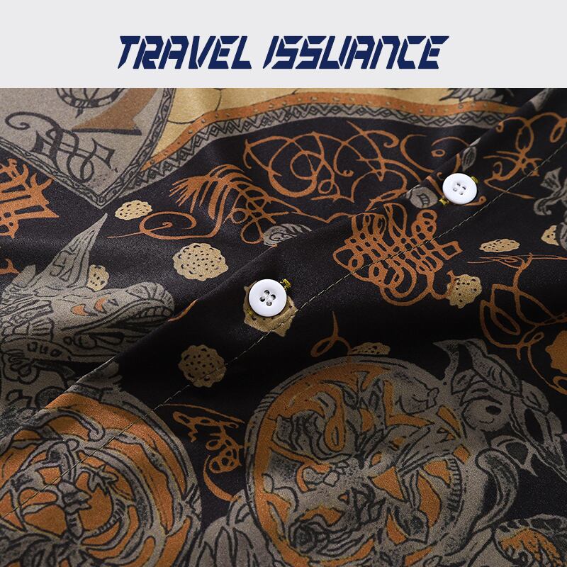 [TRAVEL ISSUANCE Series]★Retro Shirt★ Print Ethnic Style Short Sleeve Tops Unisex ML XL 2XL