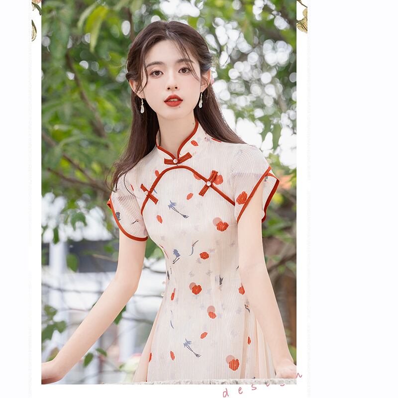 [Nan Kemu Series]★China style dress★ Crane dress Coming of age ceremony Girls' night out Date Floral pattern Short sleeve dress Summer clothes