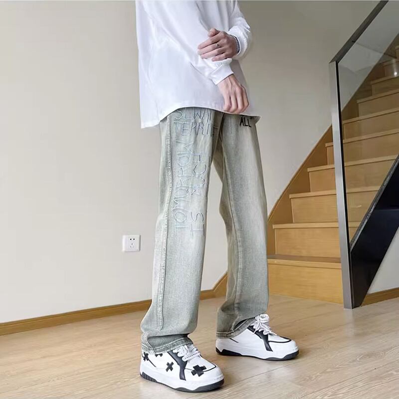 [PPG Series]★Denim pants★ 2color embroidery bottoms pants unisex men's unique cool