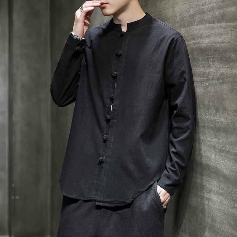 [Koji series] ★China style tops★Men's shirt 9color China button stand neck casual large size plain color