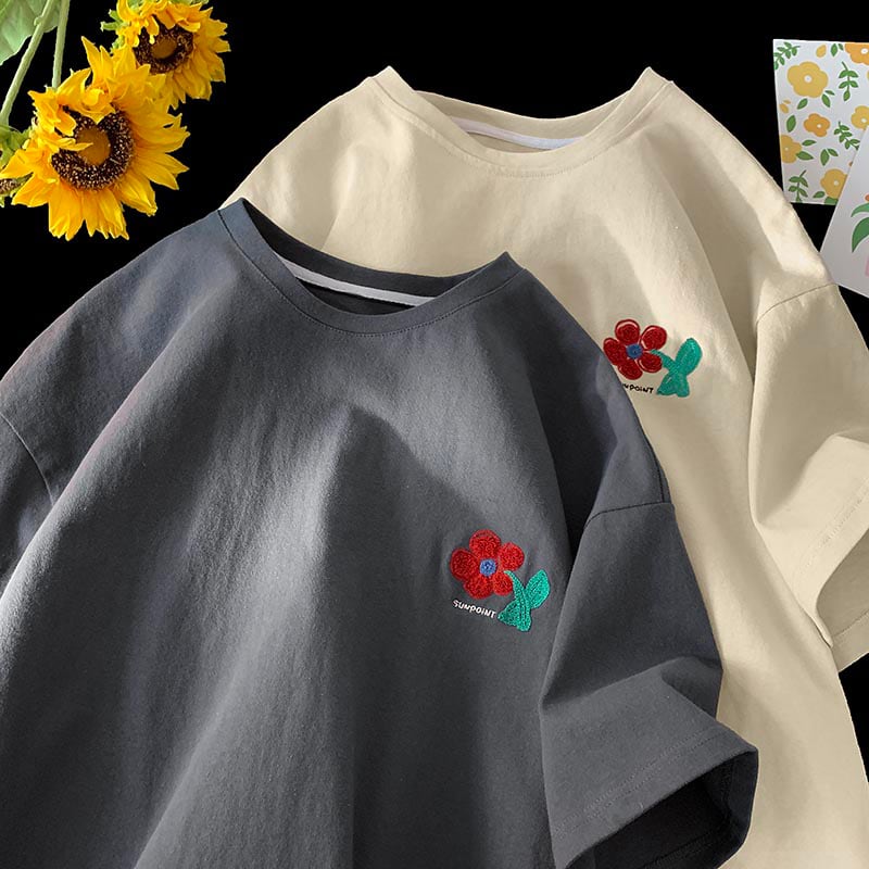 [SENSU Series] ★Short sleeve T-shirt★ 3color tops unisex men's T-shirt cotton simple flower