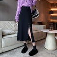 Load image into Gallery viewer, [Italy series]★China style skirt★ 4color knit skirt bottoms slit slimming beige black gray light brown
