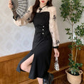 Load image into Gallery viewer, [TAOSHANG series] ★China style dress★ Large size switching slit slimming black black improved cheongsam dress
