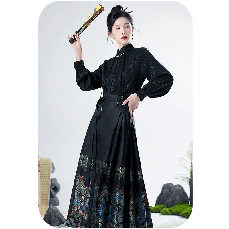 [Lou series]★China style skirt★Maki skirt bottoms Hanfu skirt black black long length