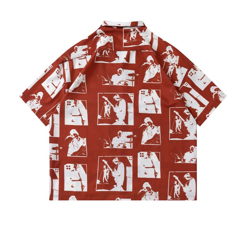 [TRAVEL ISSUANCE Series]★Retro Shirt★ 4color Graffiti Print Unisex Men's Red Green White Black