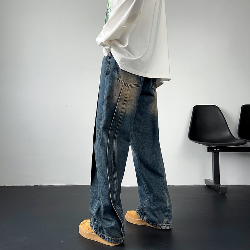 [V37 Series]★Denim pants★ 2color bottoms pants unisex men's gradation black blue