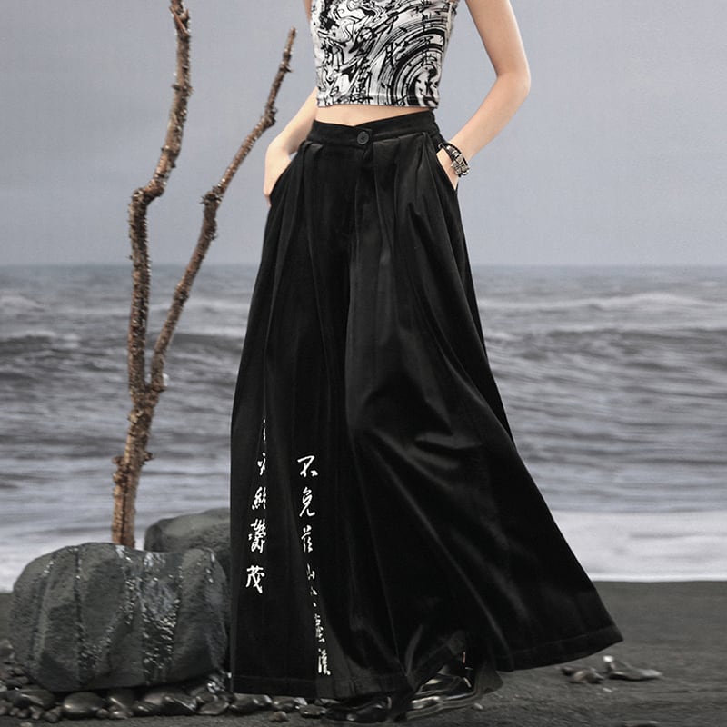 [Big Blue Dragon Series] ★China style trousers★ Gaucho pants bottoms wide pants letter pattern corduroy