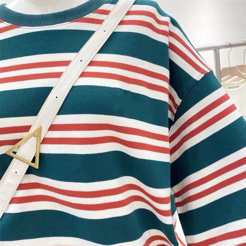 [Rakupei Series] ★Tops★ Horizontal striped pattern Color scheme Fashion Green Green Women's S M L XL Cute