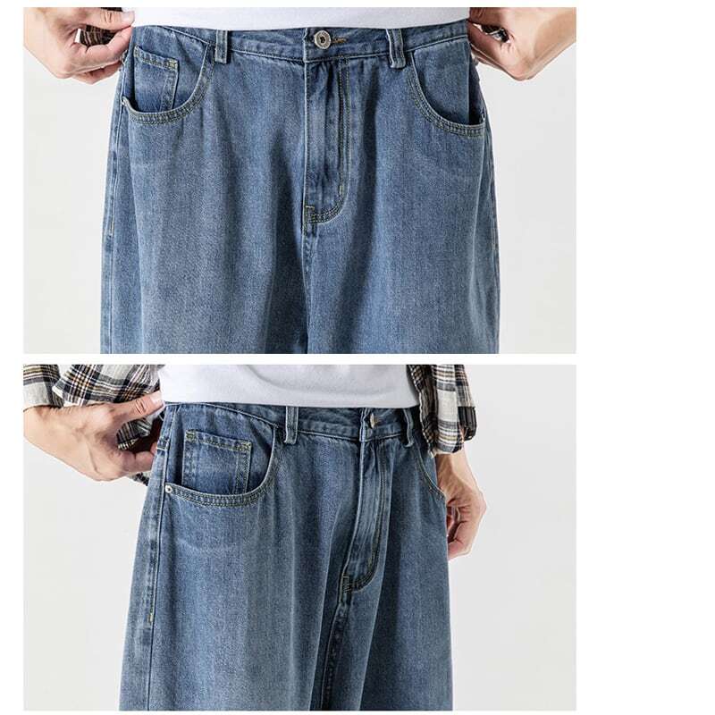 [BIGEMAN Series]★Denim pants★ Nine-quarter length bottoms pants unisex men's large size blue blue spring clothes