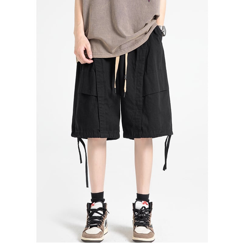 [BIGEMAN Series] ★Shorts★ Bottoms Short Length Pants Unisex Men's Large Size Retro Simple Black