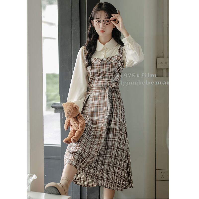 [MEIYI Series] ★One Piece★ Women's Plaid Fake Layered Commuting Date Cute