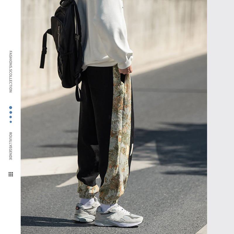 [Korean Holiday Series]★China style pants★Casual pants 4 colors Black or beige Oil painting style Switching Unisex Large size