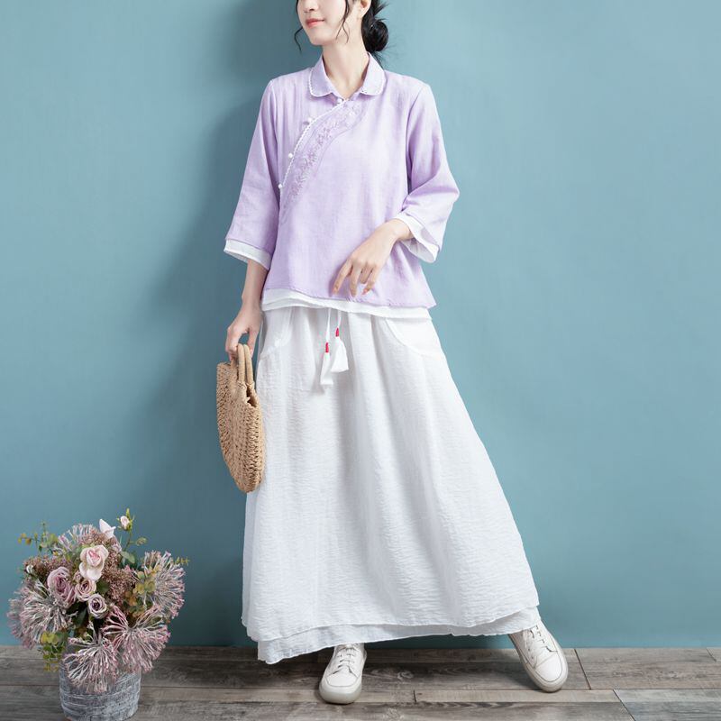 [Qing Series]★China style tops★ 5color Summer Embroidery Blue Green Gray White Purple Pink