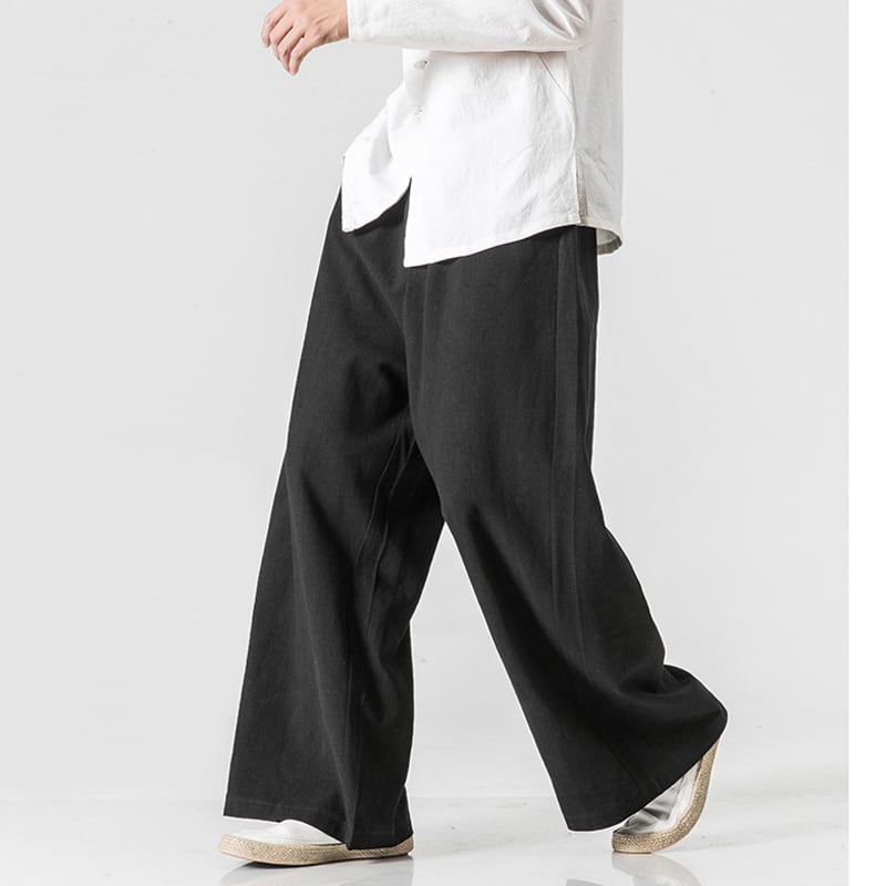 [Small Trouble Series]★China-style pants★ 5colors Black, blue, red, gray, or beige Wide pants Gaucho pants