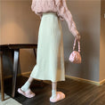 Load image into Gallery viewer, [Italy series]★China style skirt★ 4color knit skirt bottoms slit slimming beige black gray light brown
