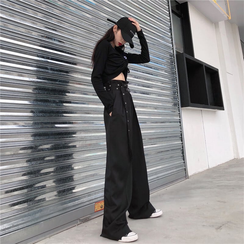 [Demon King Series]★Gaucho Pants★ Pants Bottoms Gaucho High Waist Long Length Plain Black Black Casual