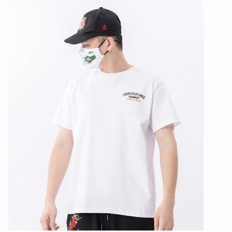 [JPYZ Series]★China Style Top★ T-shirt 2color Embroidery Unisex Men's Black White Short Sleeve