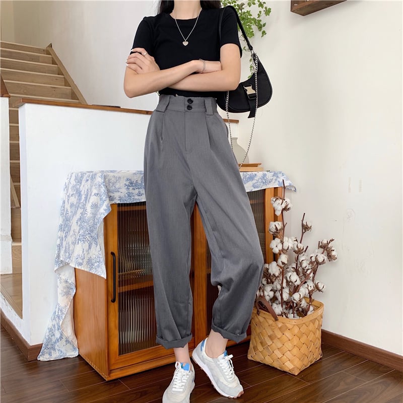 [Left Sister Series] ★Casual Pants★ 2color Pants Bottoms Loose Easy to Match Date Commuting Office Lady Black Gray