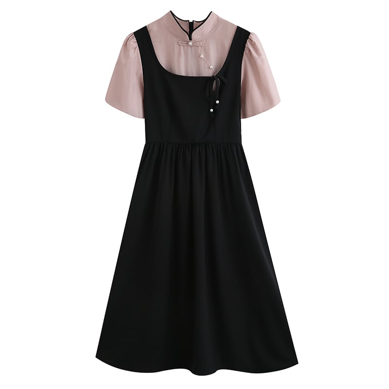 [White Moonlight Series] ★China style dress★ 2color improved cheongsam dress summer clothes fake layered black green