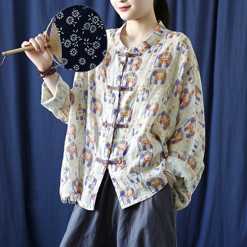 [LINASHANG Series] ★China style tops★ 3color shirt Improved temperament Improved Tang suit Loose print