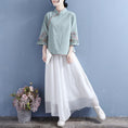 Load image into Gallery viewer, [Qing Series]★Chinese style tops★ 4 colors, floral pattern, 3/4 sleeves, cotton linen, white, blue-green, pink, yellow, Chinese clothing, improved Tang clothing
